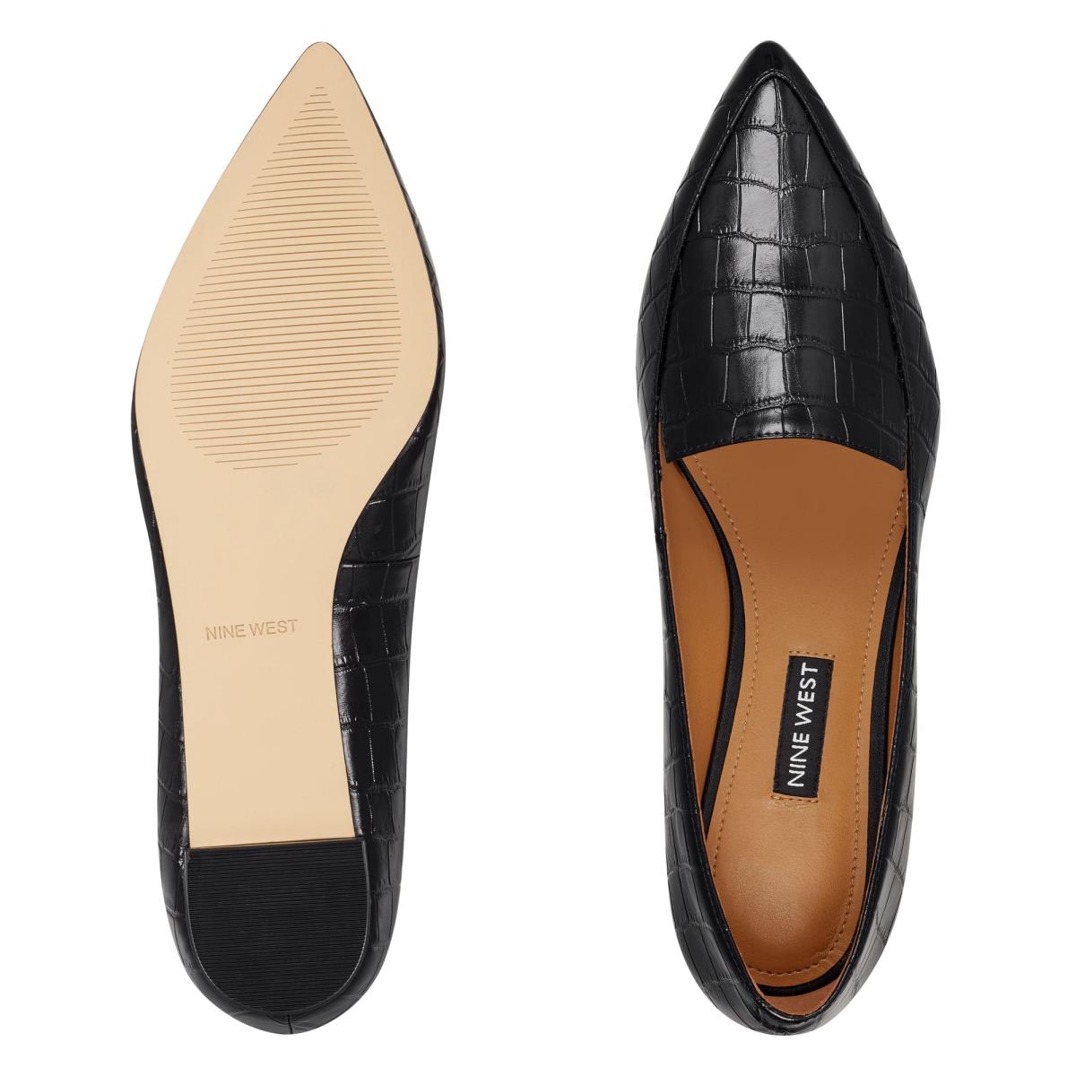 Nine West Abay Smoking Flats Black | UKNV45367