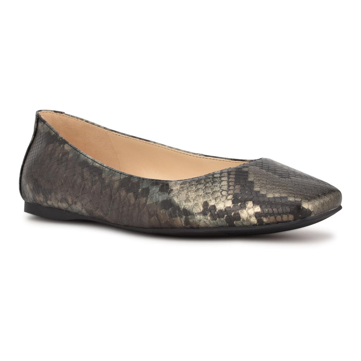 Nine West Alena Square-Toe Ballet Flats Grey / Snake | BQLC24906