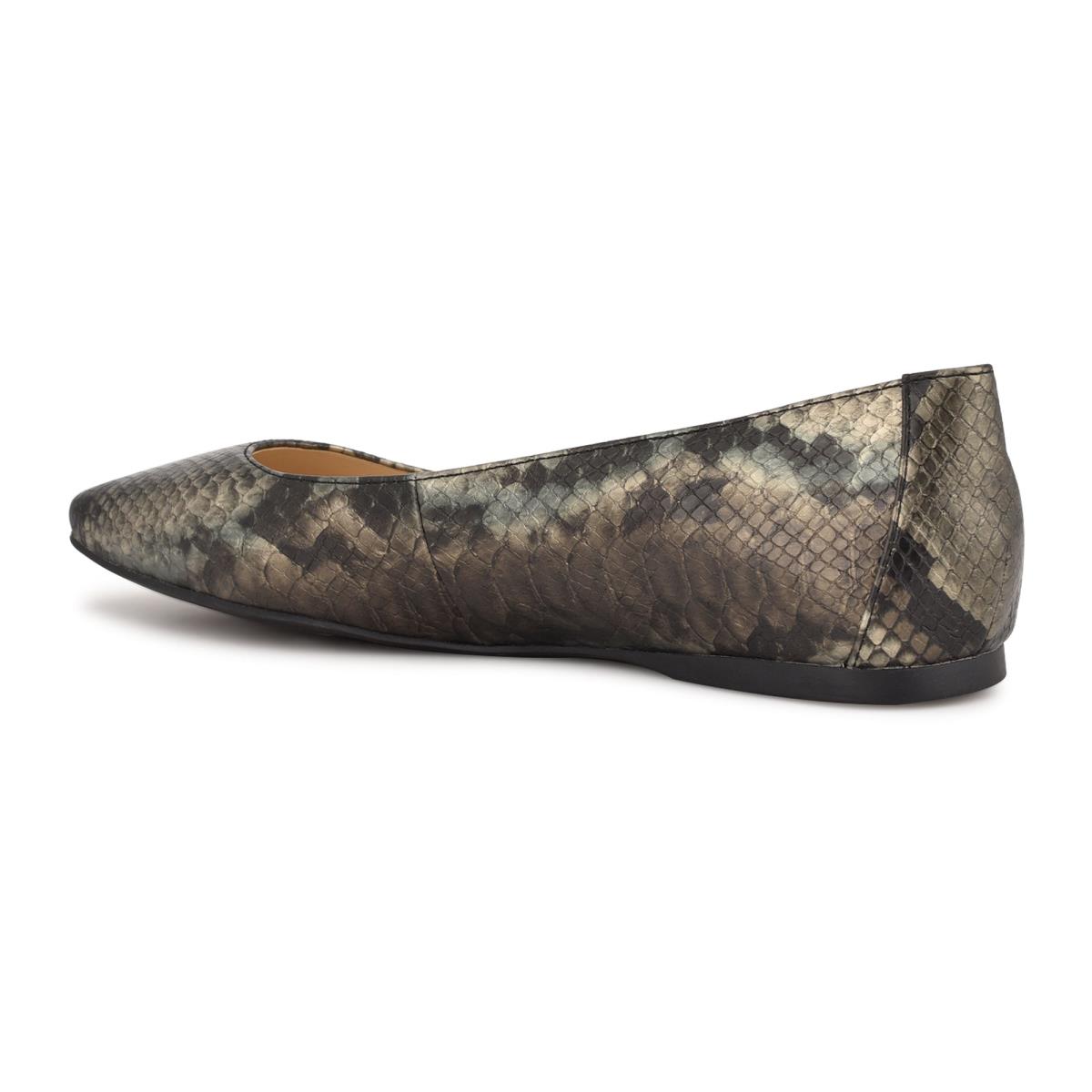 Nine West Alena Square-Toe Ballet Flats Grey / Snake | BQLC24906