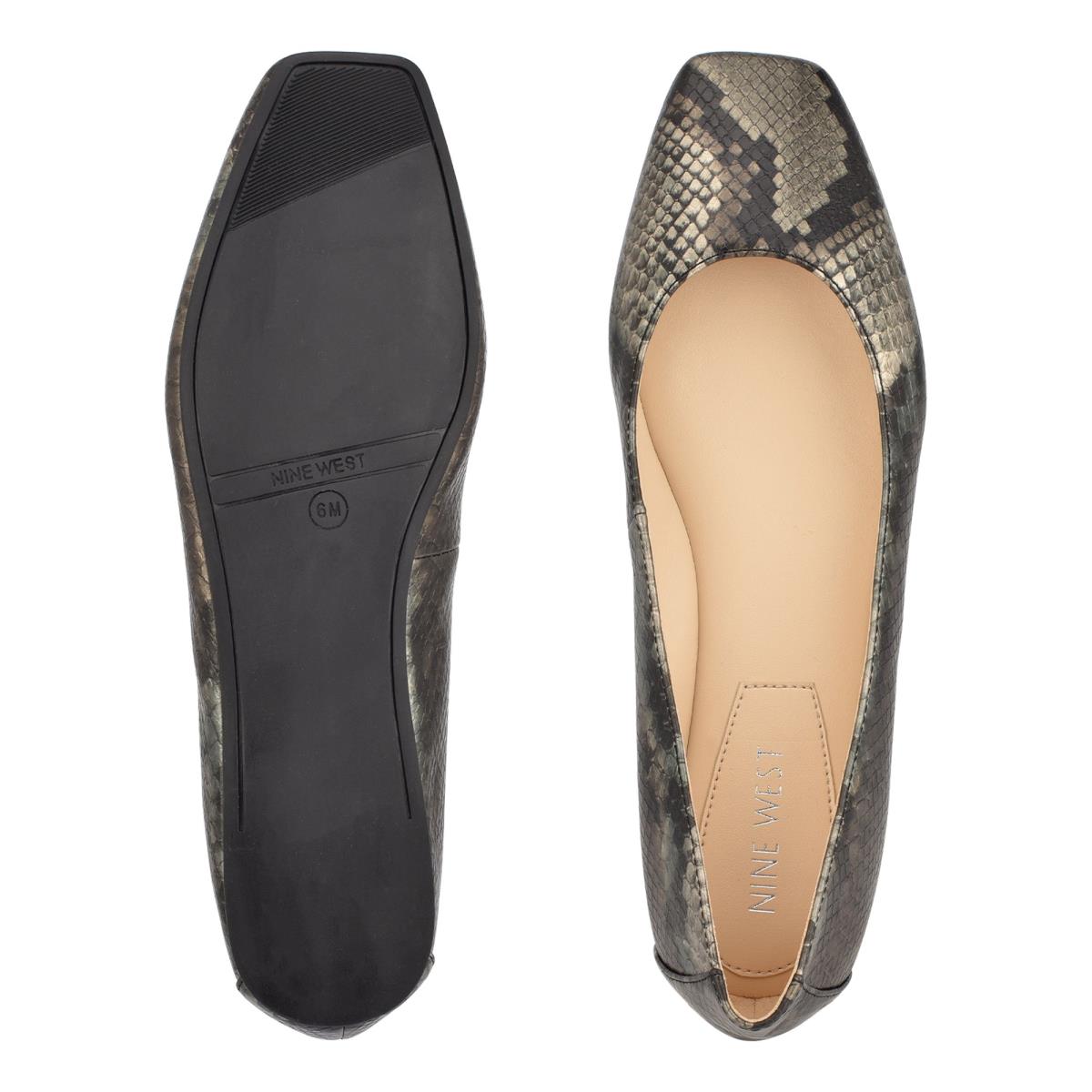 Nine West Alena Square-Toe Ballet Flats Grey / Snake | BQLC24906