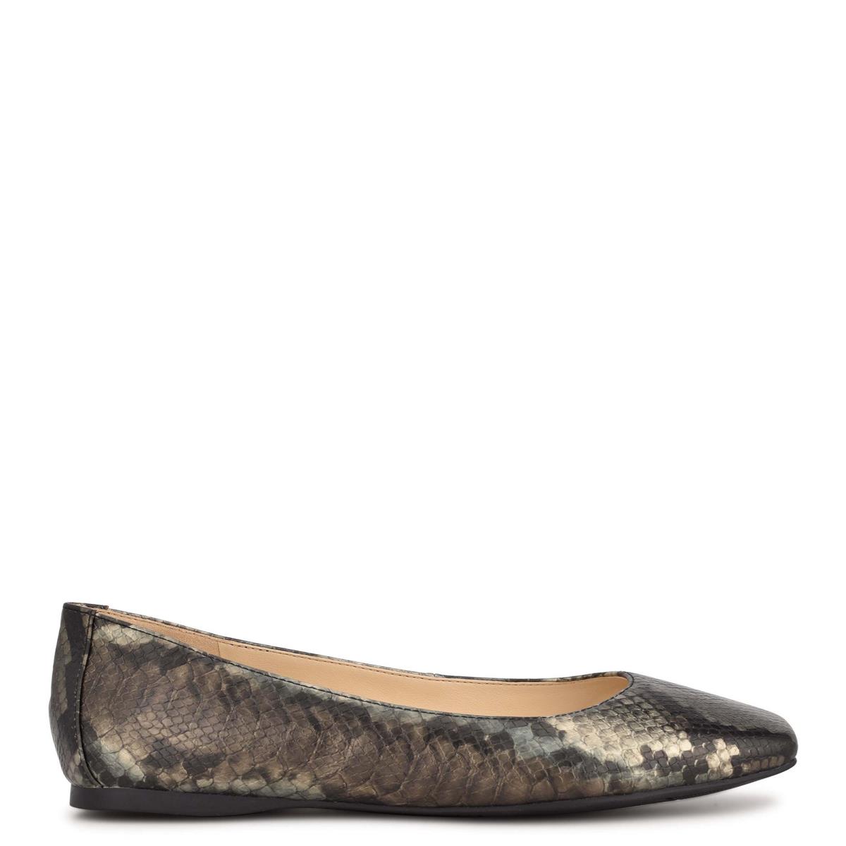 Nine West Alena Square-Toe Ballet Flats Grey / Snake | BQLC24906