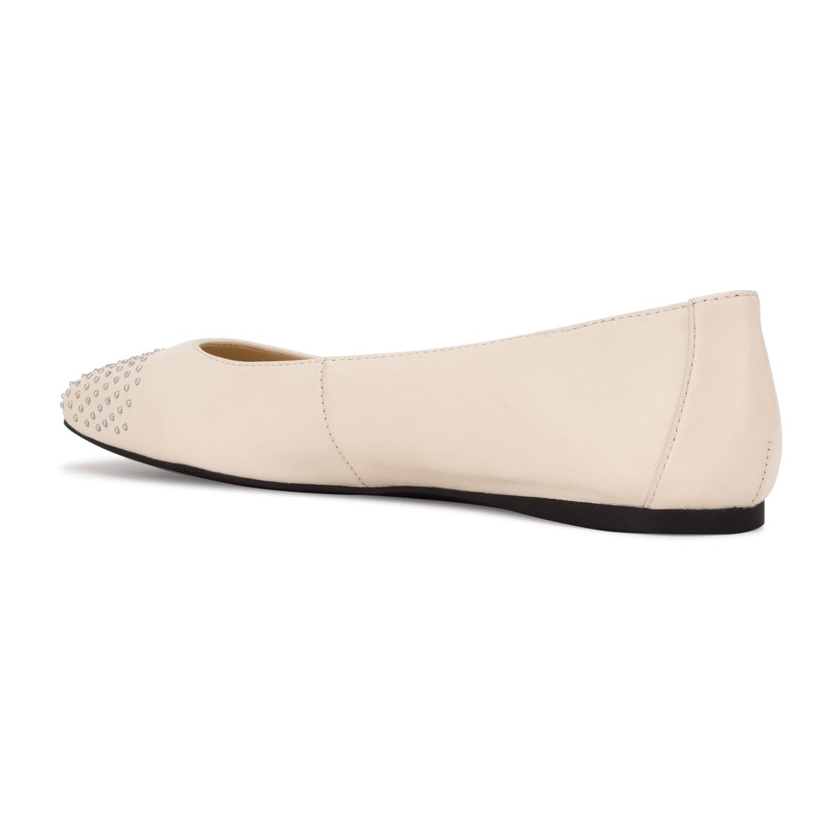 Nine West Aloha Studded Square-Toe Ballet Flats Cream | BYMP96712