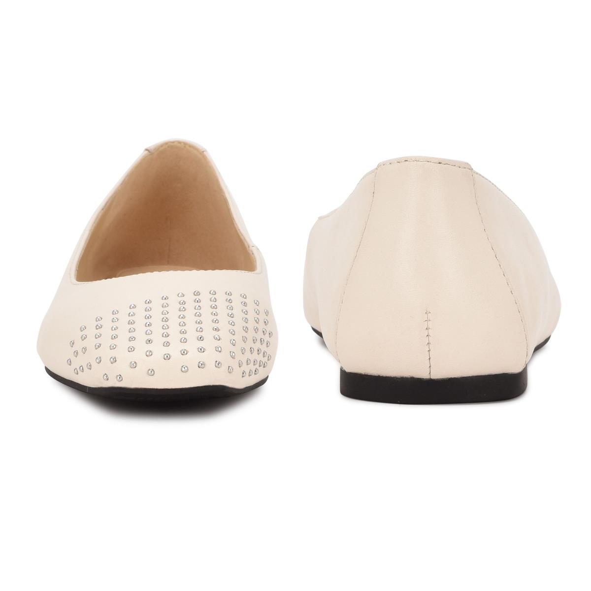 Nine West Aloha Studded Square-Toe Ballet Flats Cream | BYMP96712