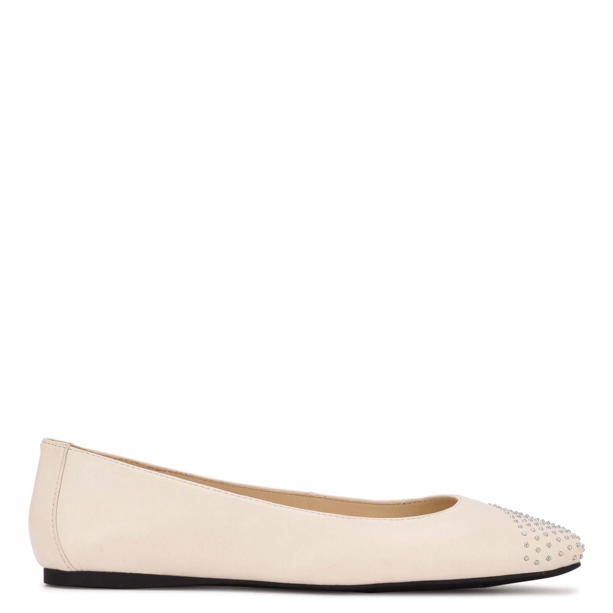 Nine West Aloha Studded Square-Toe Ballet Flats Cream | BYMP96712