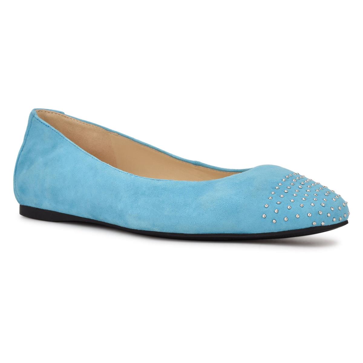 Nine West Aloha Studded Square-Toe Ballet Flats Light Blue | CBIO21958