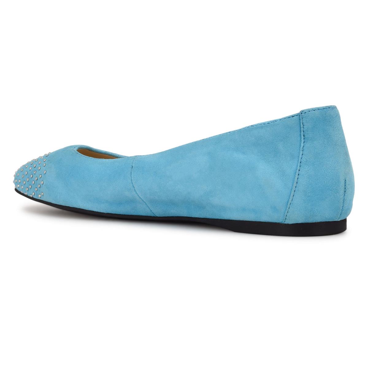 Nine West Aloha Studded Square-Toe Ballet Flats Light Blue | CBIO21958