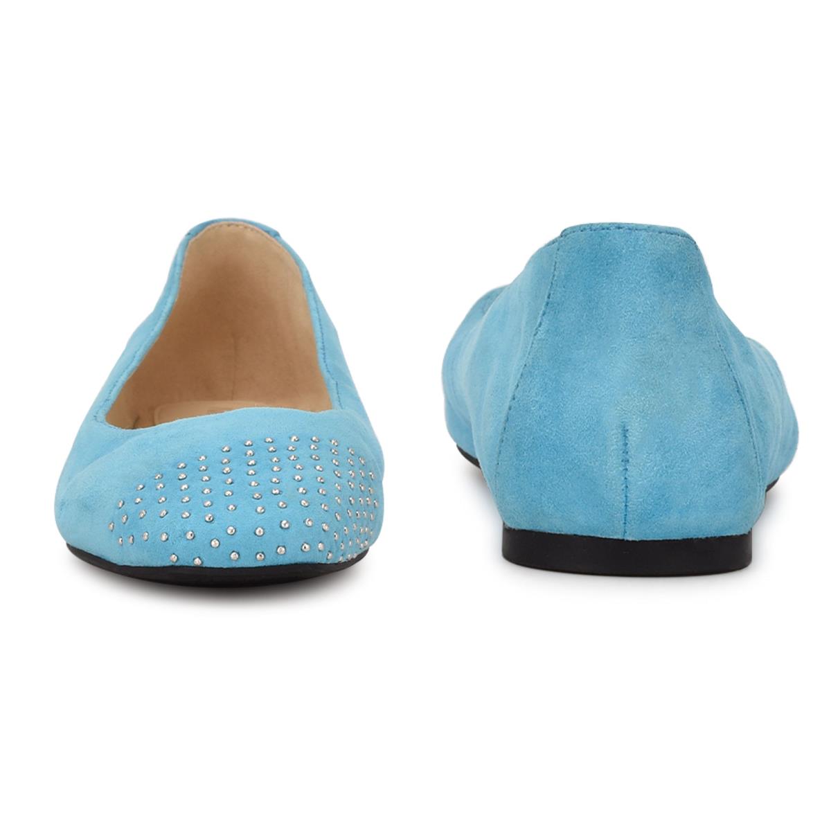 Nine West Aloha Studded Square-Toe Ballet Flats Light Blue | CBIO21958