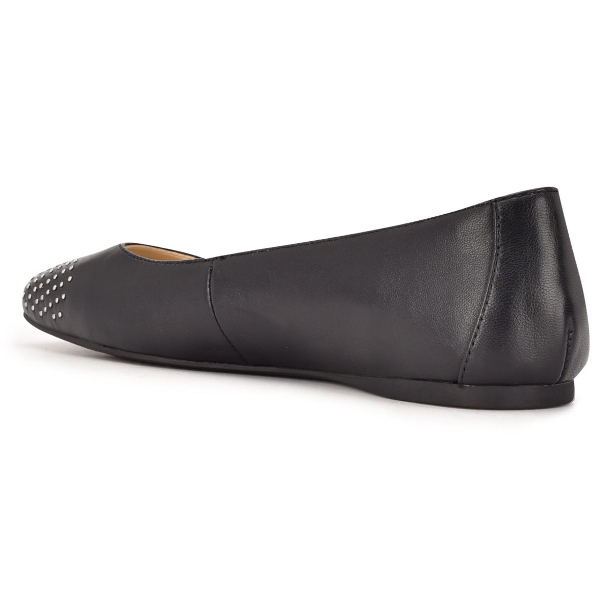 Nine West Aloha Studded Square-Toe Ballet Flats Black | KVAS43528