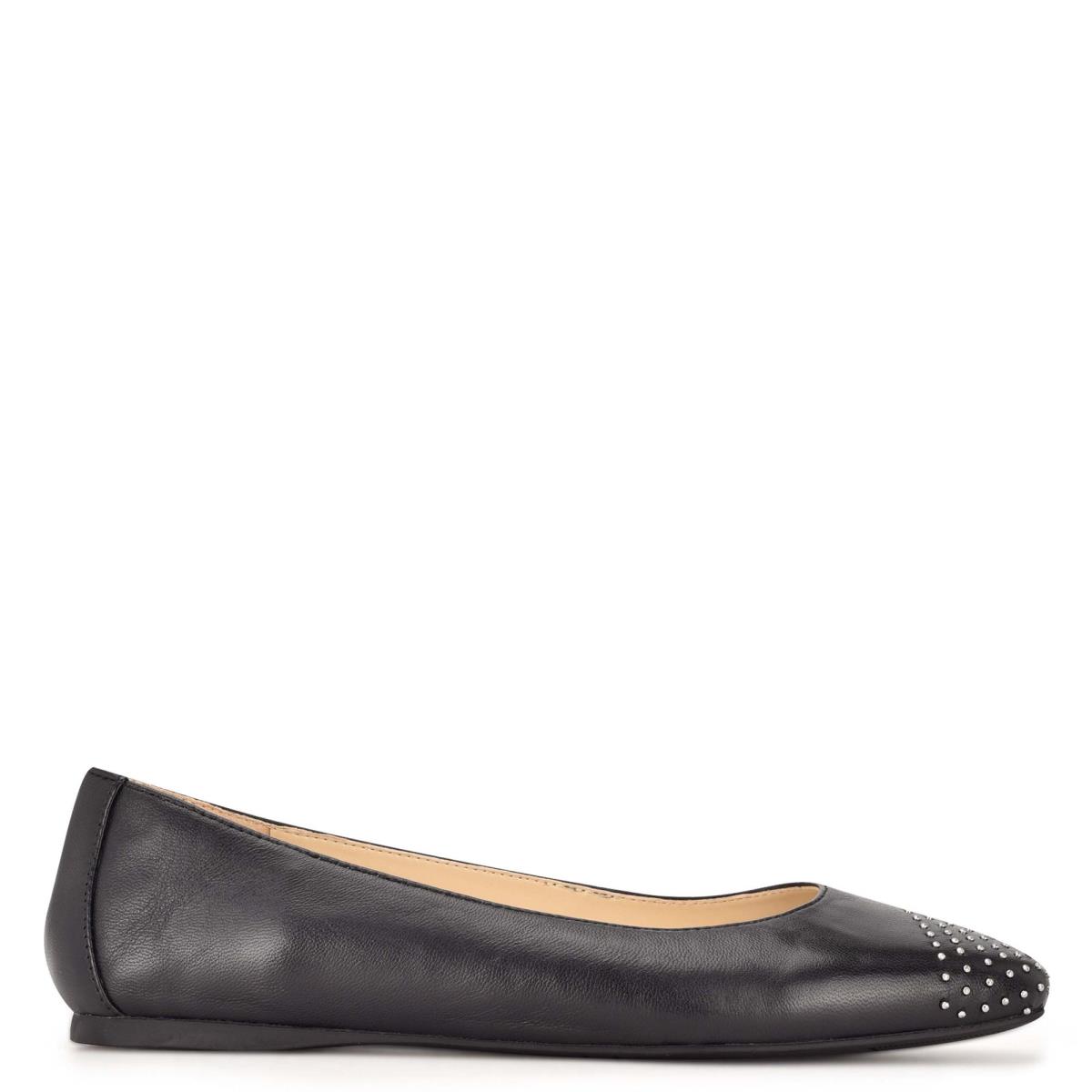 Nine West Aloha Studded Square-Toe Ballet Flats Black | KVAS43528