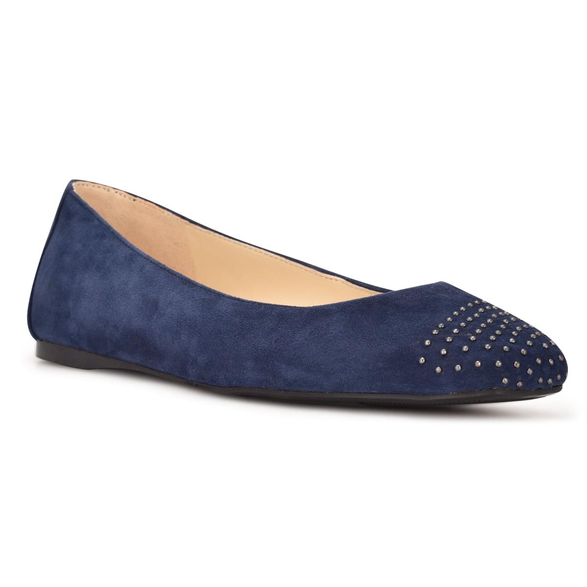 Nine West Aloha Studded Square-Toe Ballet Flats Navy | NYSC39648