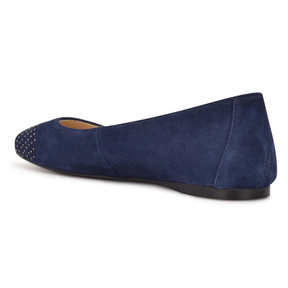 Nine West Aloha Studded Square-Toe Ballet Flats Navy | NYSC39648