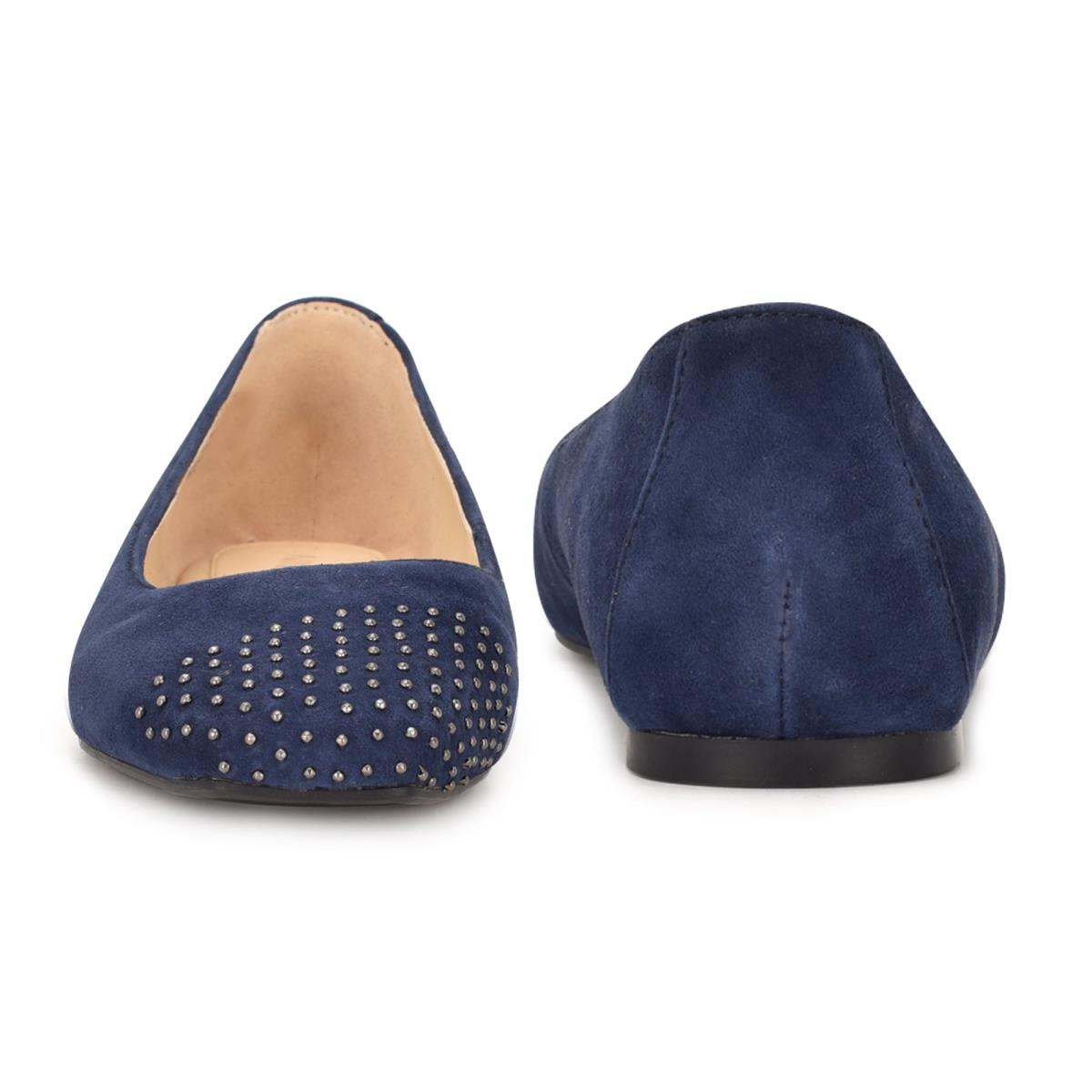 Nine West Aloha Studded Square-Toe Ballet Flats Navy | NYSC39648