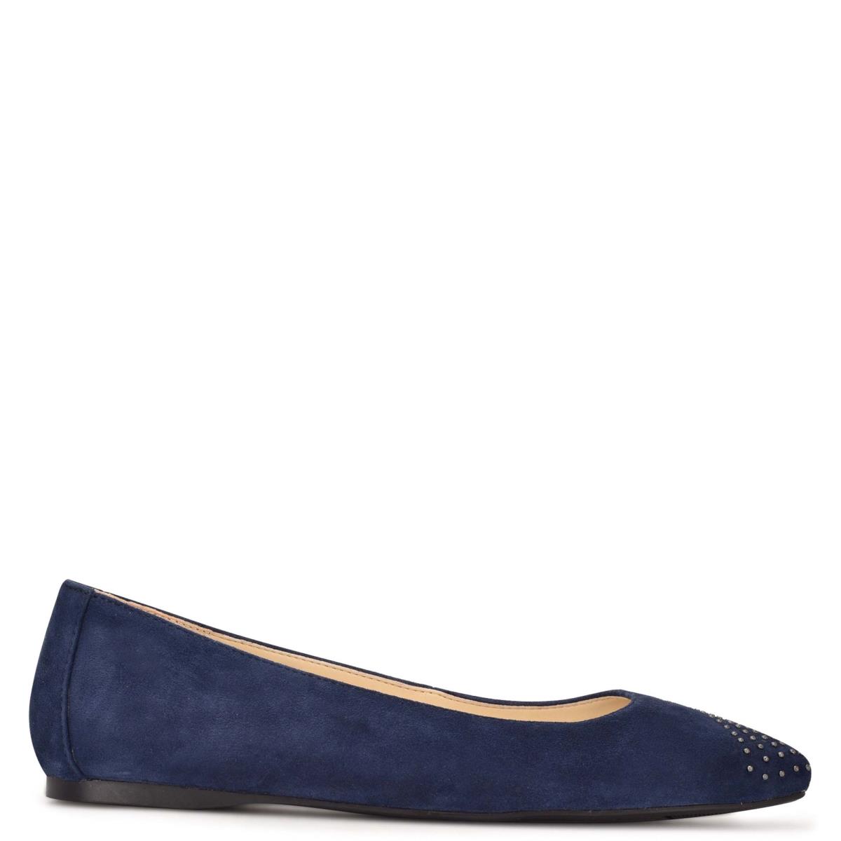 Nine West Aloha Studded Square-Toe Ballet Flats Navy | NYSC39648