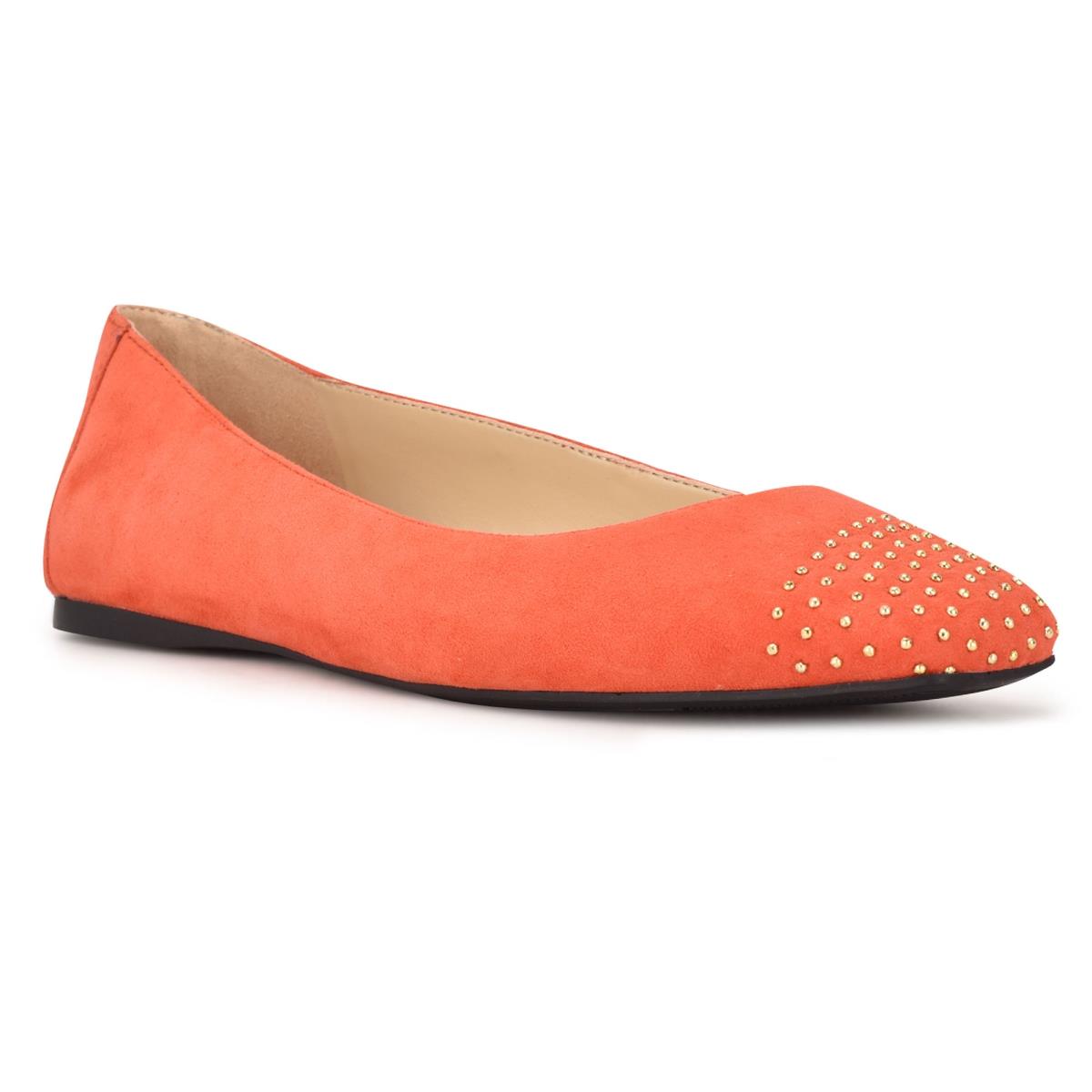 Nine West Aloha Studded Square-Toe Ballet Flats Red | WOHR01973