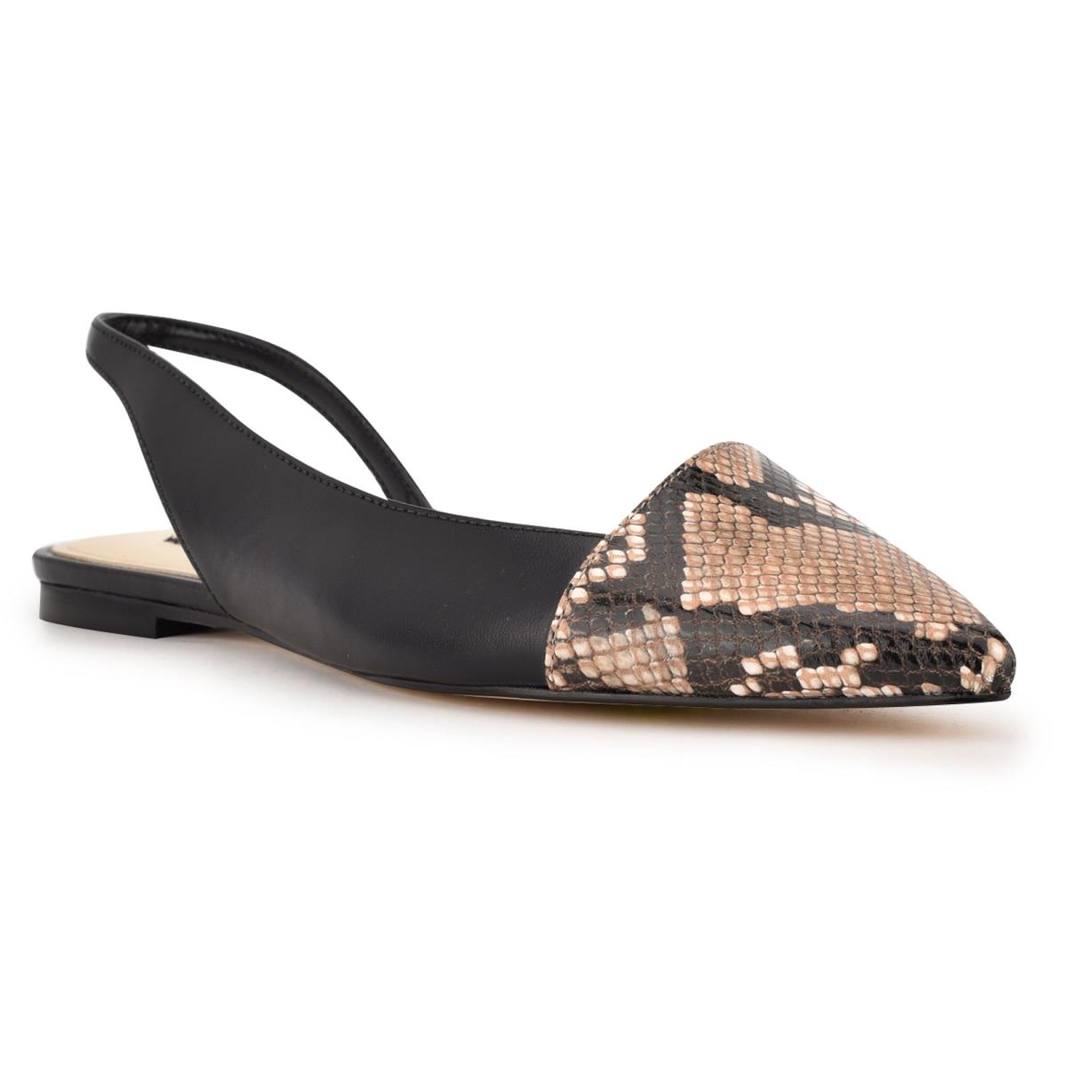 Nine West Beads Slingback Pointy Toe Flats Black / Snake | QJUA24689