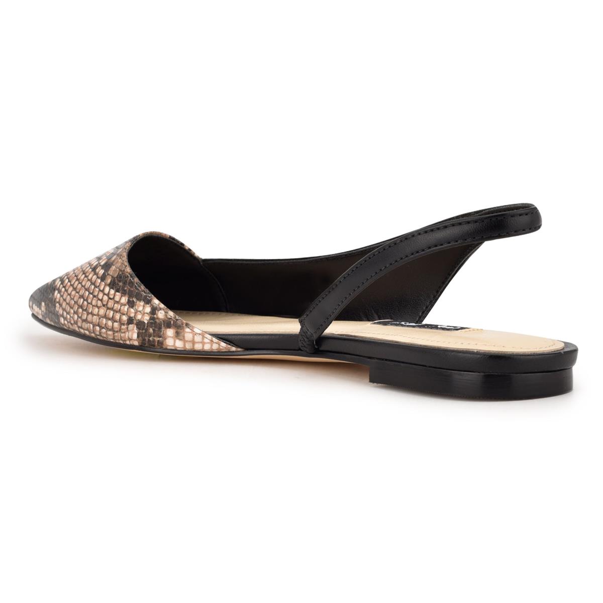 Nine West Beads Slingback Pointy Toe Flats Black / Snake | QJUA24689