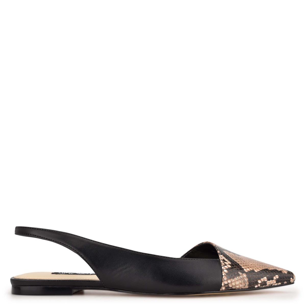 Nine West Beads Slingback Pointy Toe Flats Black / Snake | QJUA24689