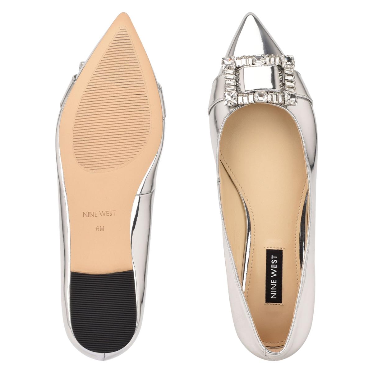 Nine West Behold Dress Ballet Flats Silver | GYWJ87512