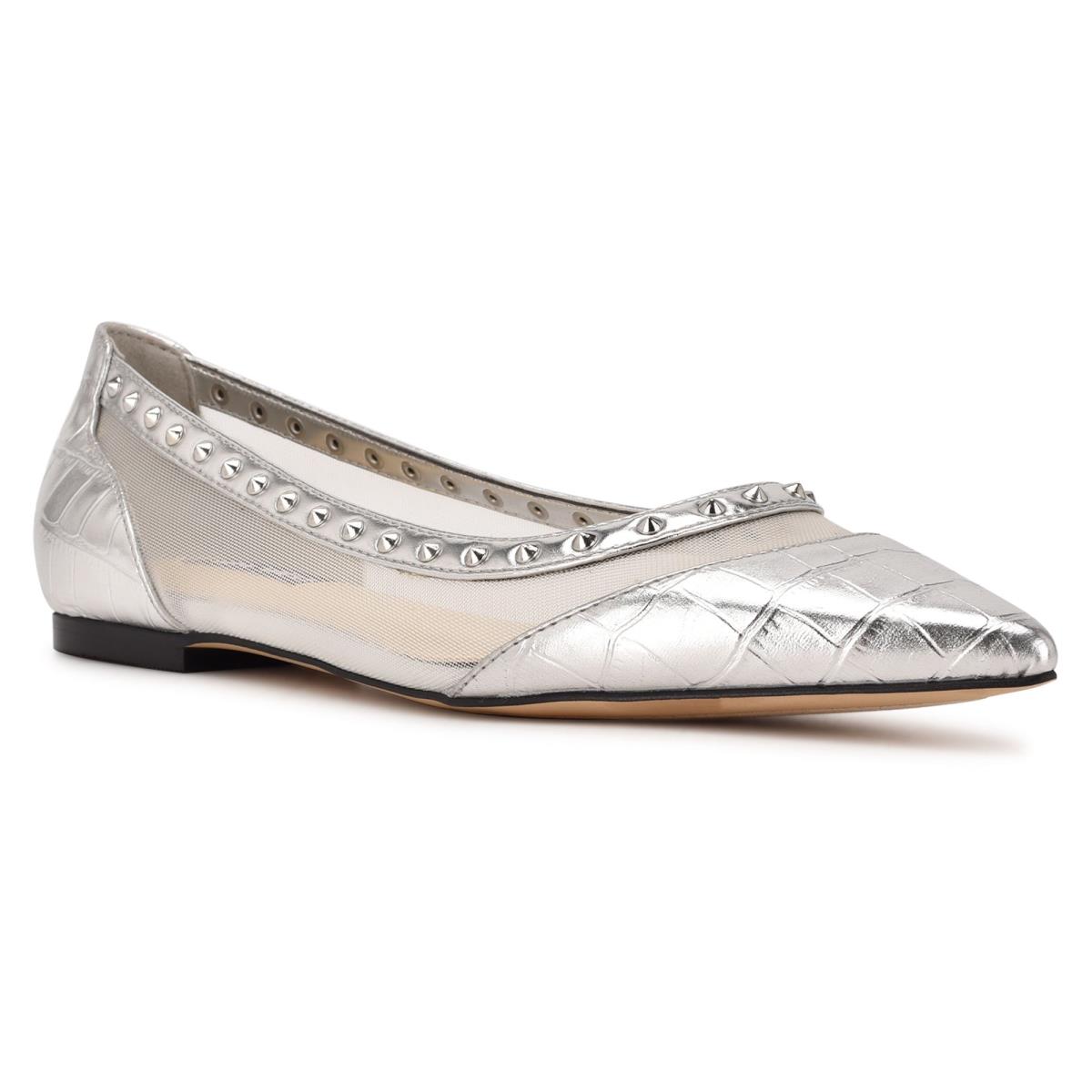 Nine West Bizzie Pointy Toe Ballet Flats Silver | ITWR92308