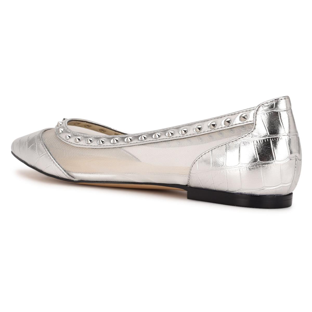 Nine West Bizzie Pointy Toe Ballet Flats Silver | ITWR92308