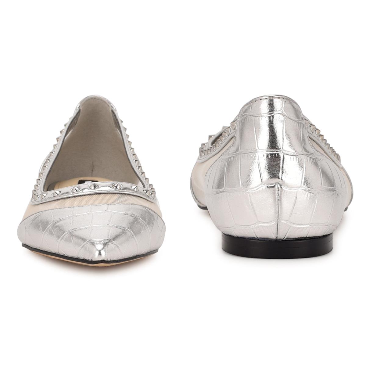 Nine West Bizzie Pointy Toe Ballet Flats Silver | ITWR92308