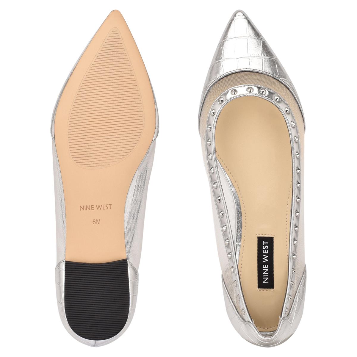 Nine West Bizzie Pointy Toe Ballet Flats Silver | ITWR92308