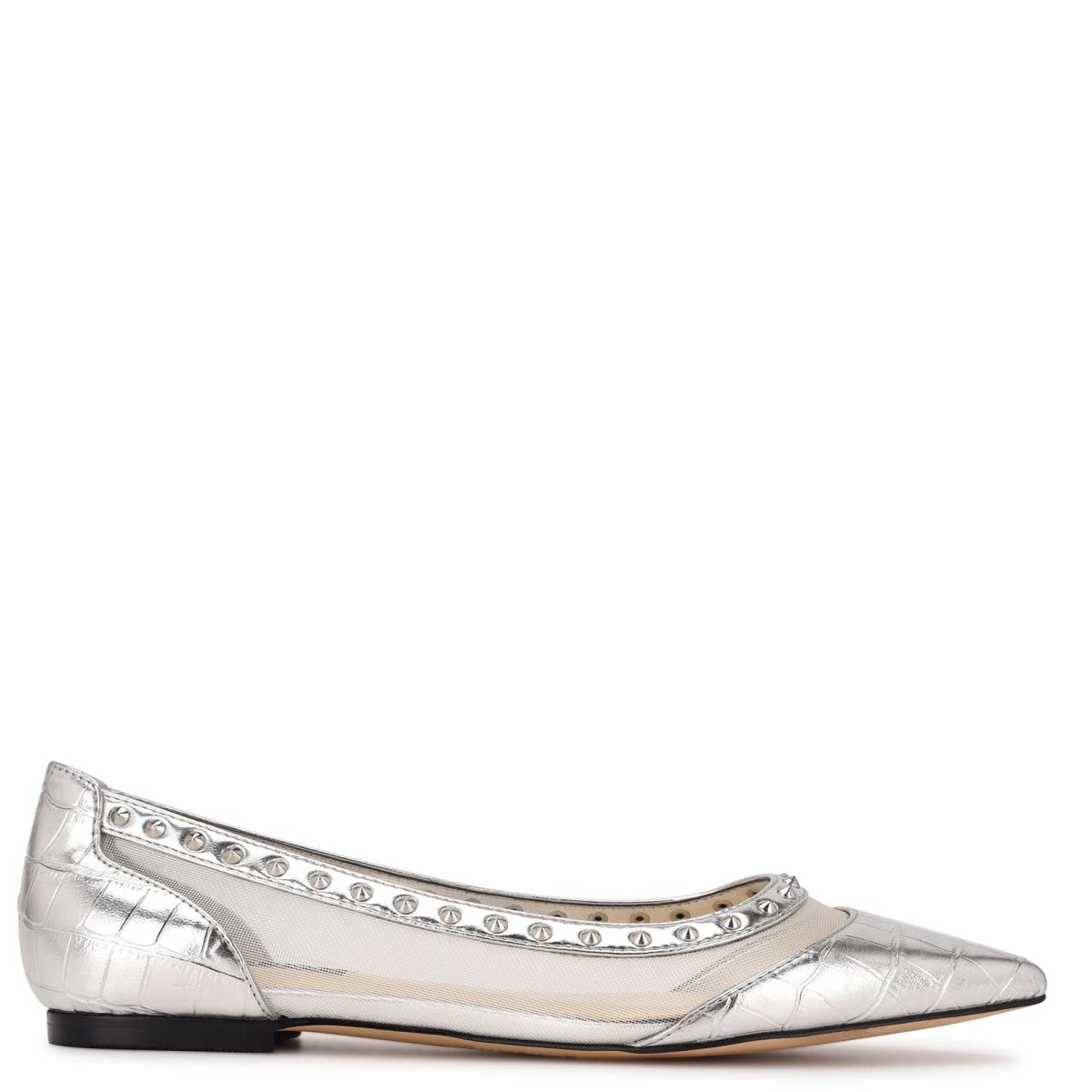 Nine West Bizzie Pointy Toe Ballet Flats Silver | ITWR92308