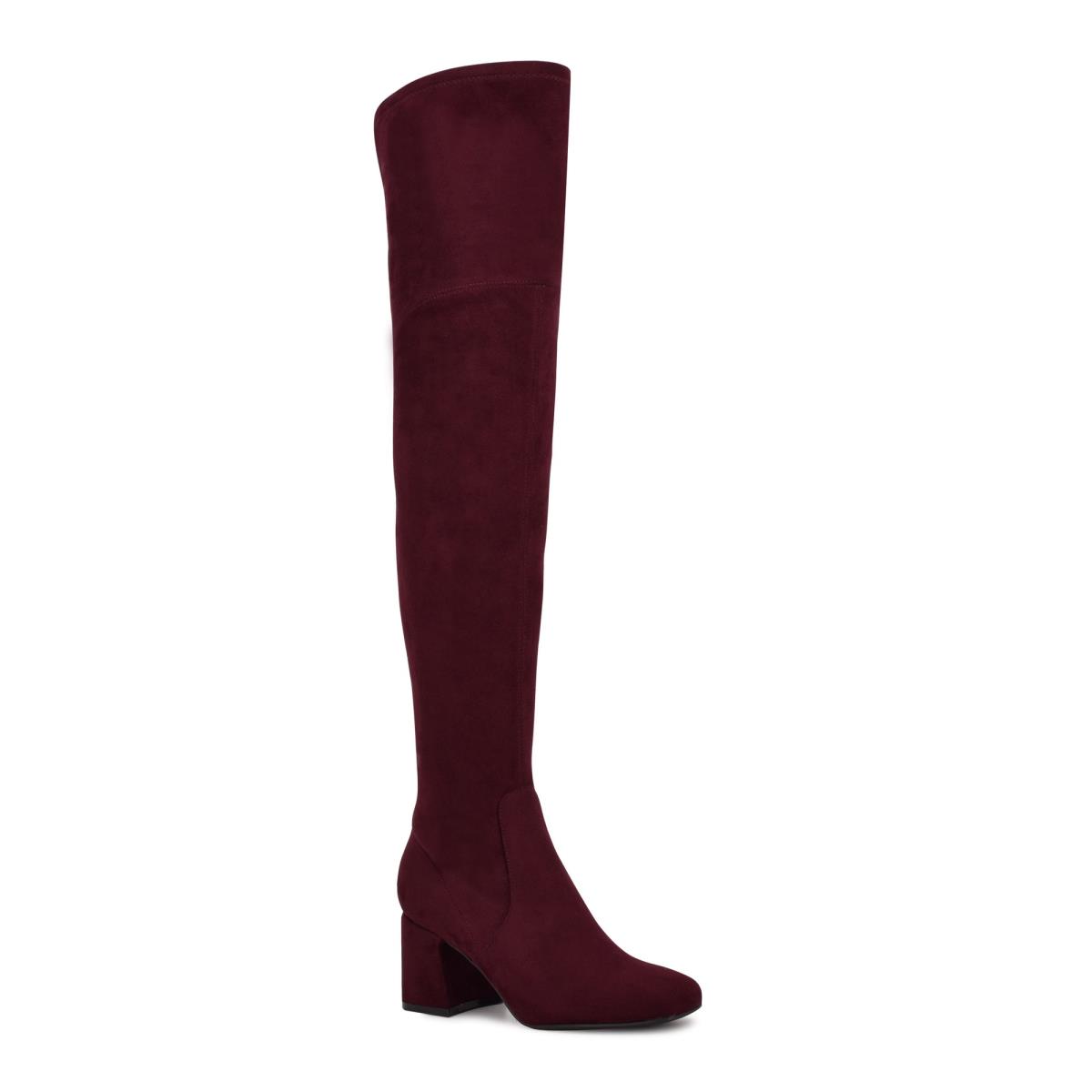 Nine West Blocky Over The Knee Heeled Boots Burgundy | TRMP49378