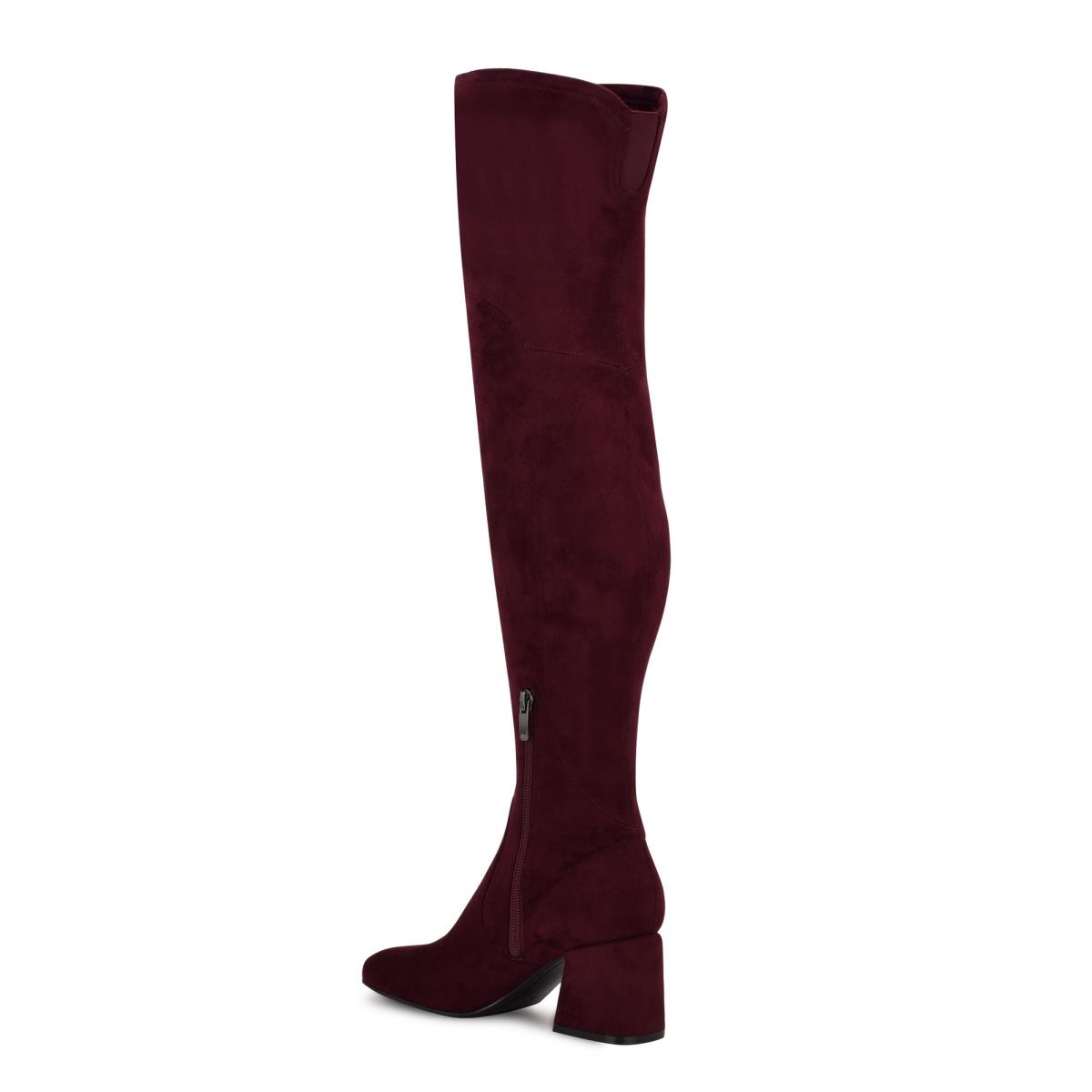 Nine West Blocky Over The Knee Heeled Boots Burgundy | TRMP49378