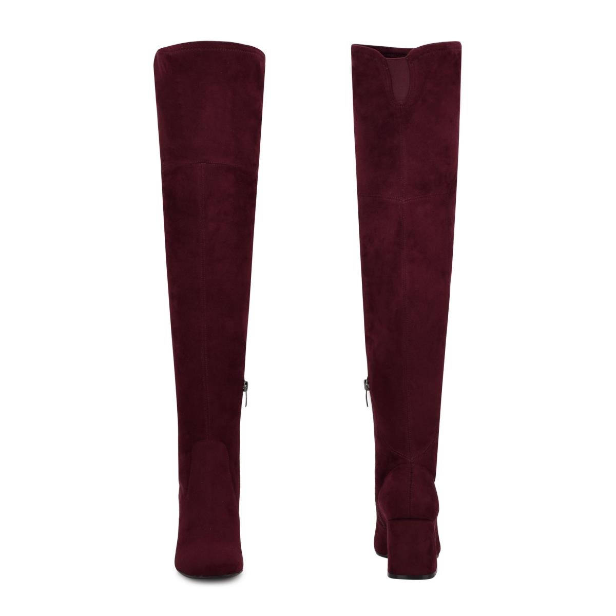 Nine West Blocky Over The Knee Heeled Boots Burgundy | TRMP49378