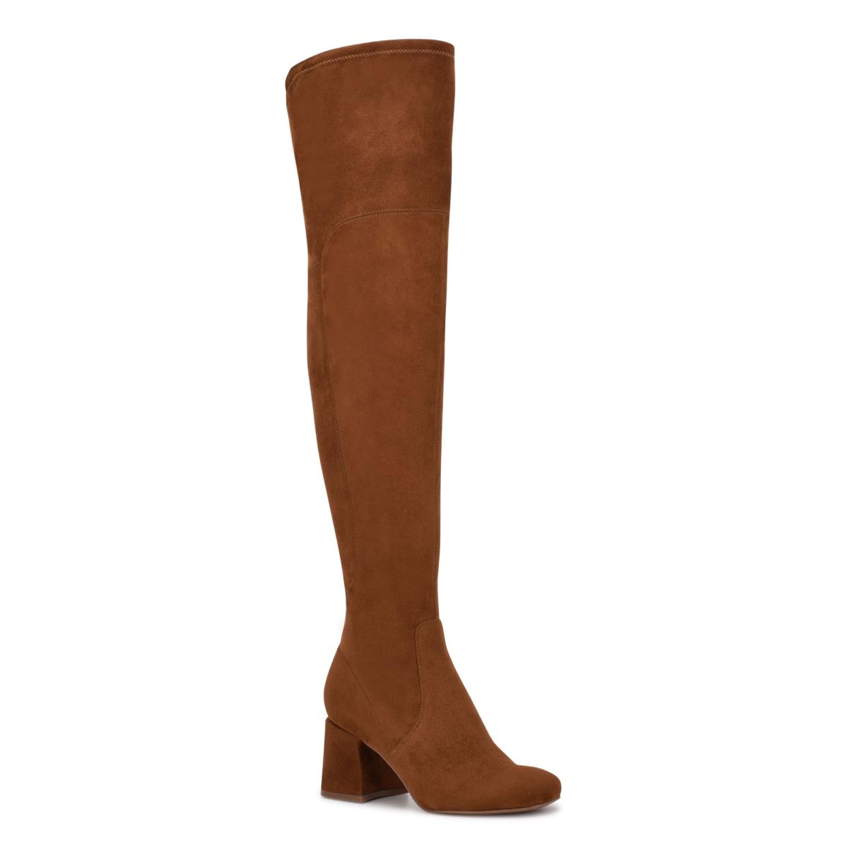 Nine West Blocky Over The Knee Heeled Boots Brown | YNUJ52178