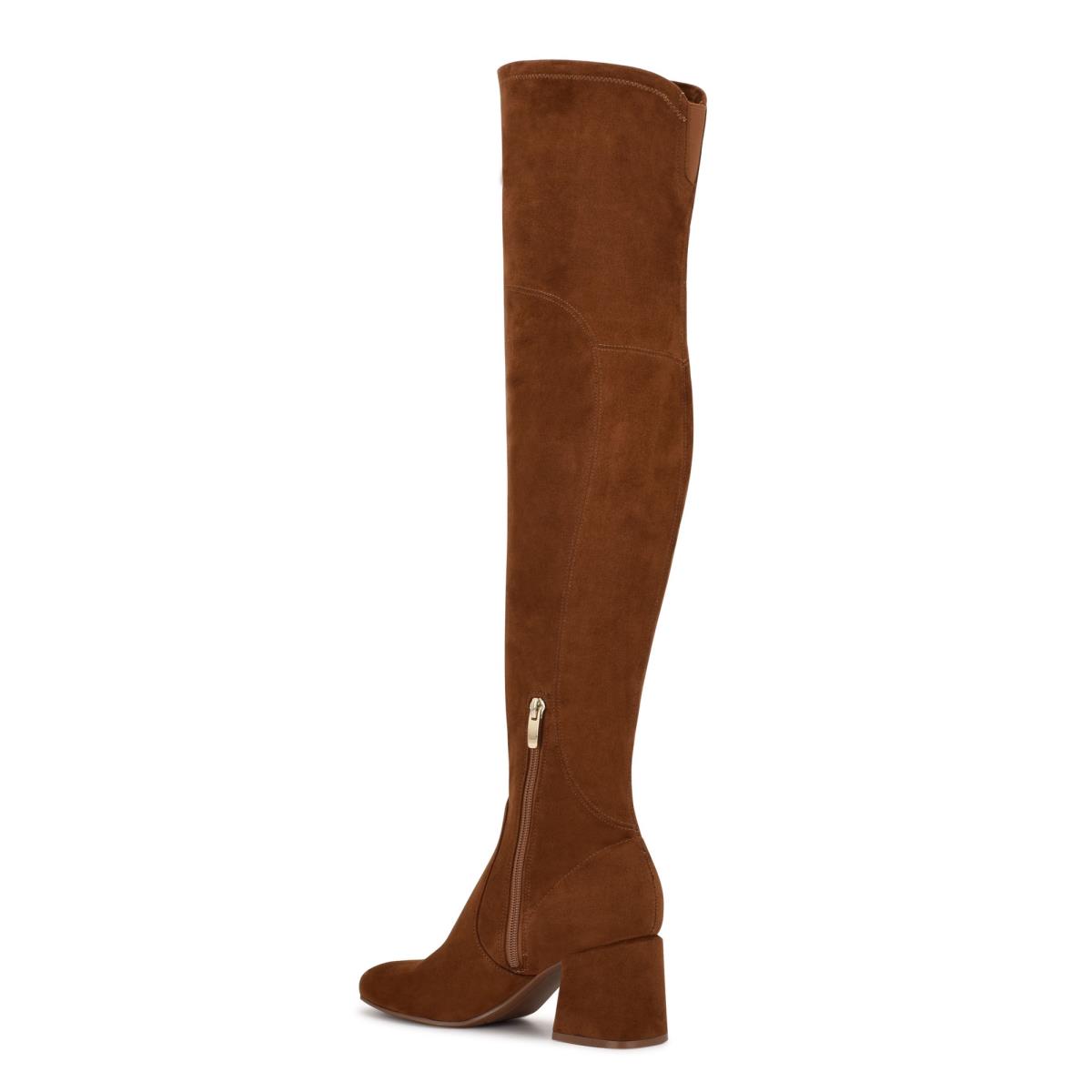 Nine West Blocky Over The Knee Heeled Boots Brown | YNUJ52178