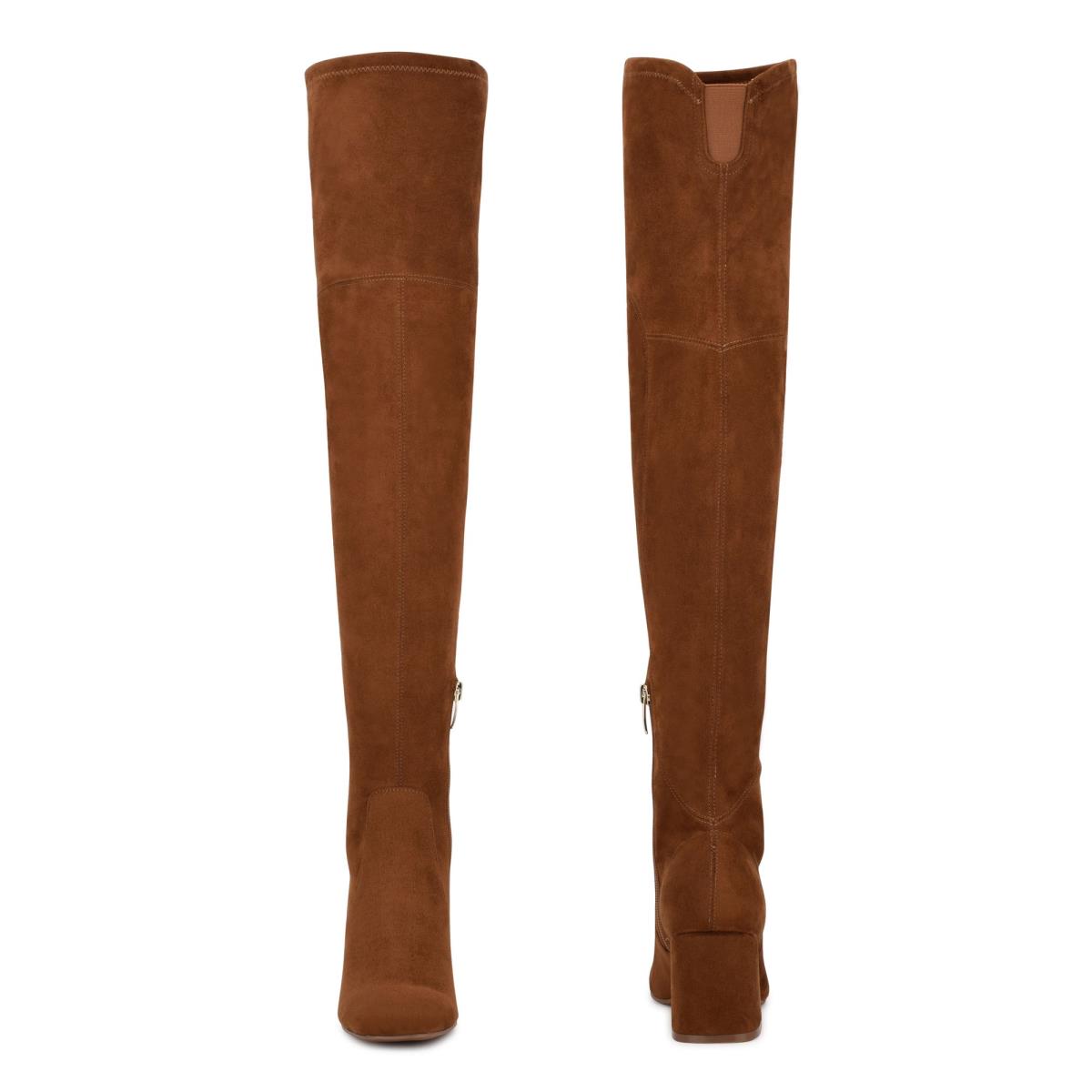 Nine West Blocky Over The Knee Heeled Boots Brown | YNUJ52178