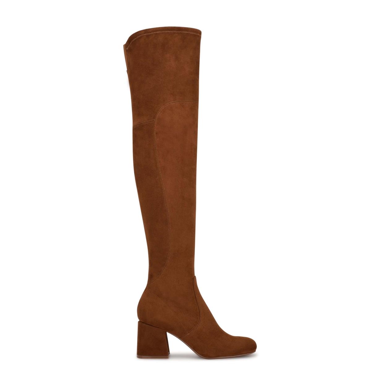 Nine West Blocky Over The Knee Heeled Boots Brown | YNUJ52178