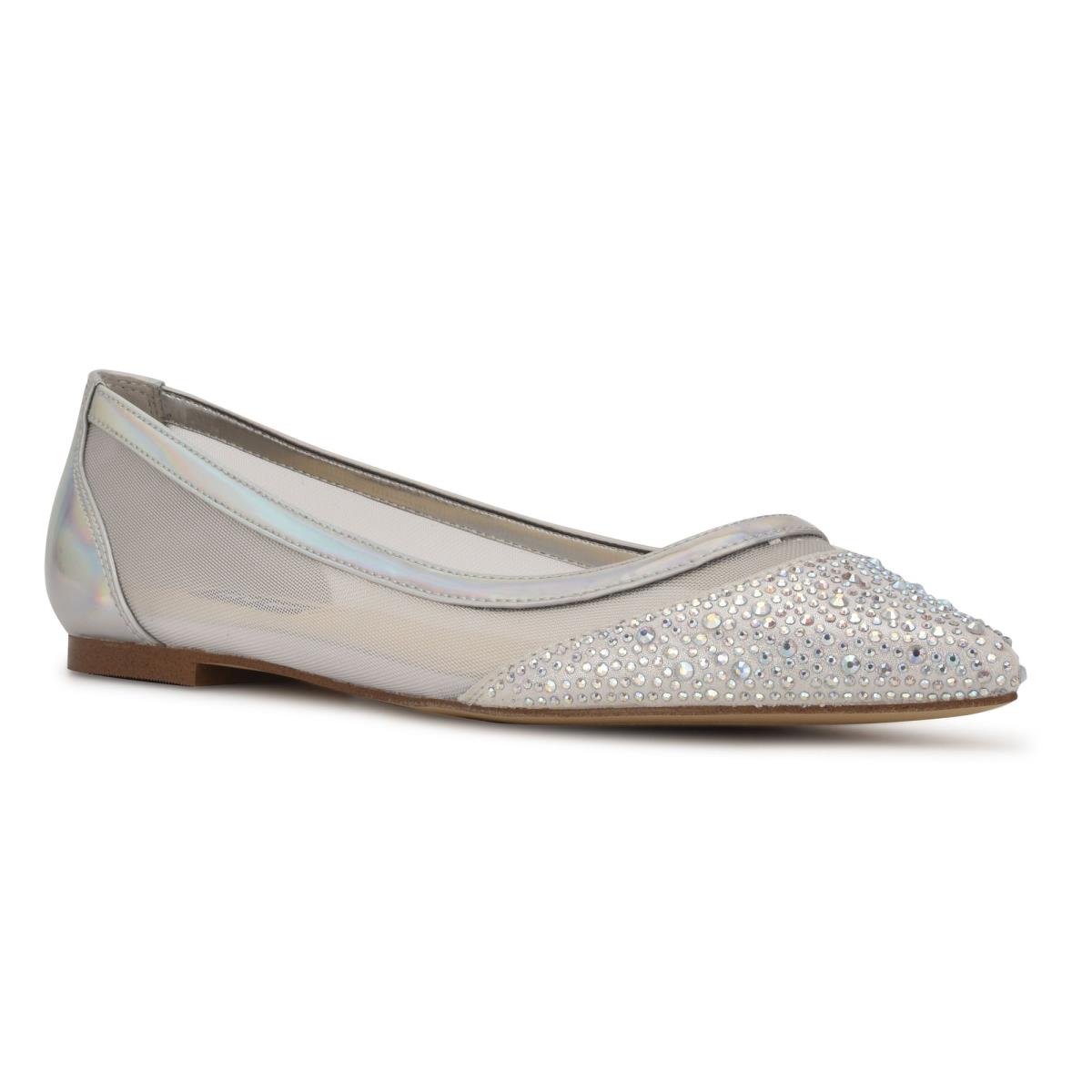 Nine West Bogus Pointy Toe Ballet Flats Beige / Silver | IHXD59784