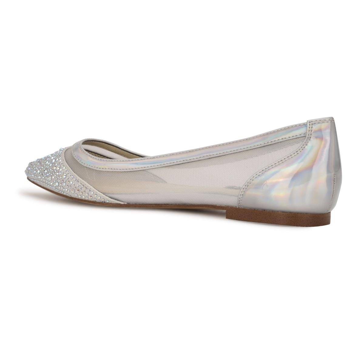 Nine West Bogus Pointy Toe Ballet Flats Beige / Silver | IHXD59784