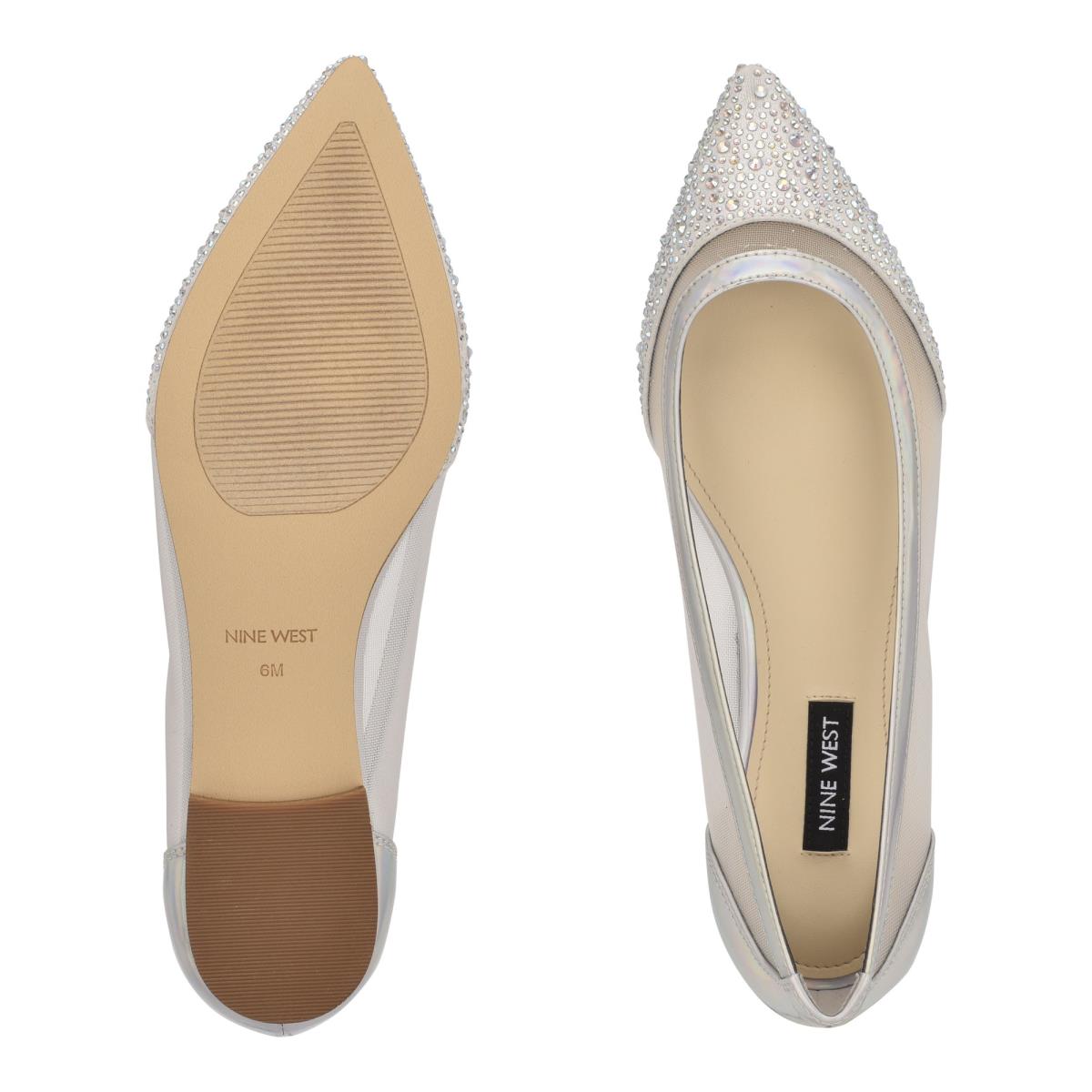 Nine West Bogus Pointy Toe Ballet Flats Beige / Silver | IHXD59784