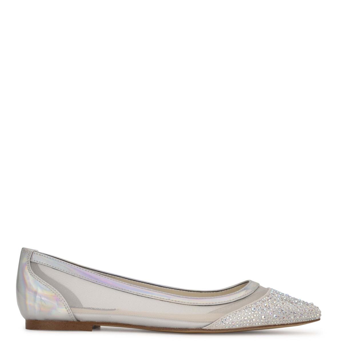 Nine West Bogus Pointy Toe Ballet Flats Beige / Silver | IHXD59784