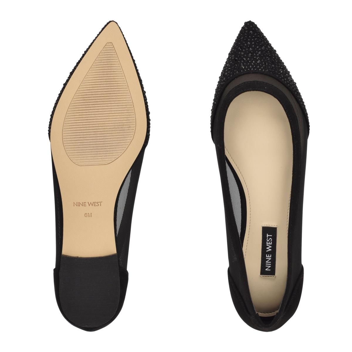 Nine West Bogus Pointy Toe Ballet Flats Black / Black | YDQT59120