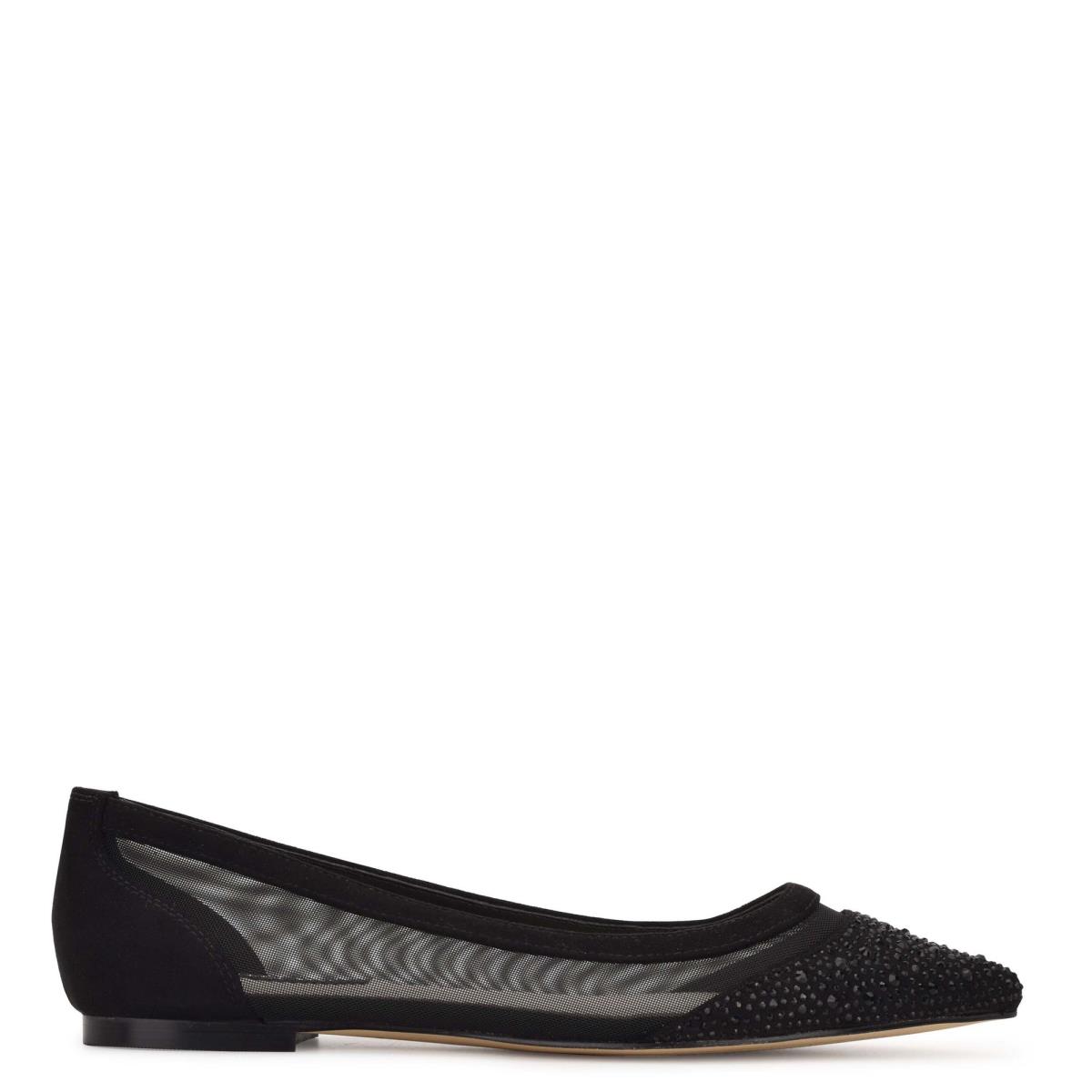 Nine West Bogus Pointy Toe Ballet Flats Black / Black | YDQT59120