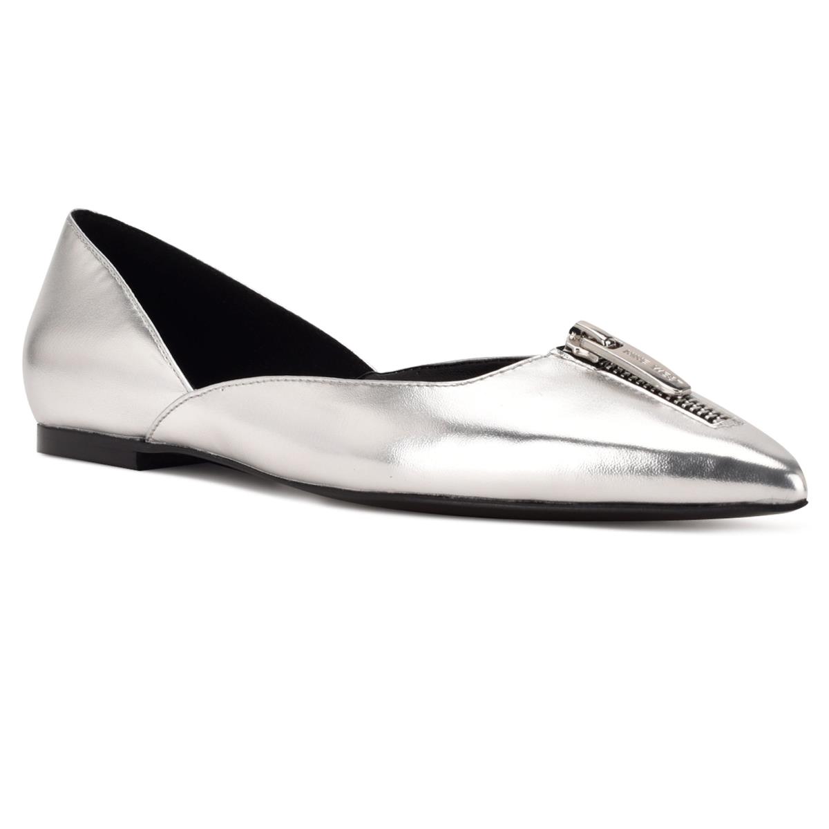 Nine West Brina Pointy Toe Ballet Flats Silver | TUDP70968