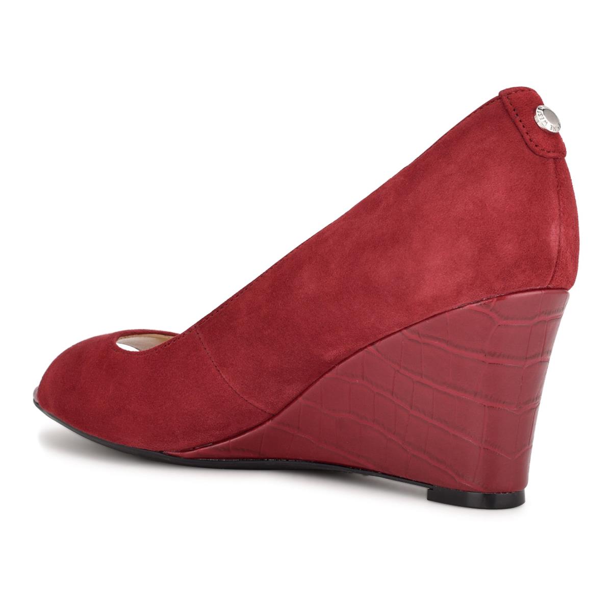 Nine West Cape 9x9 Dress Wedges Burgundy | HCIB56120