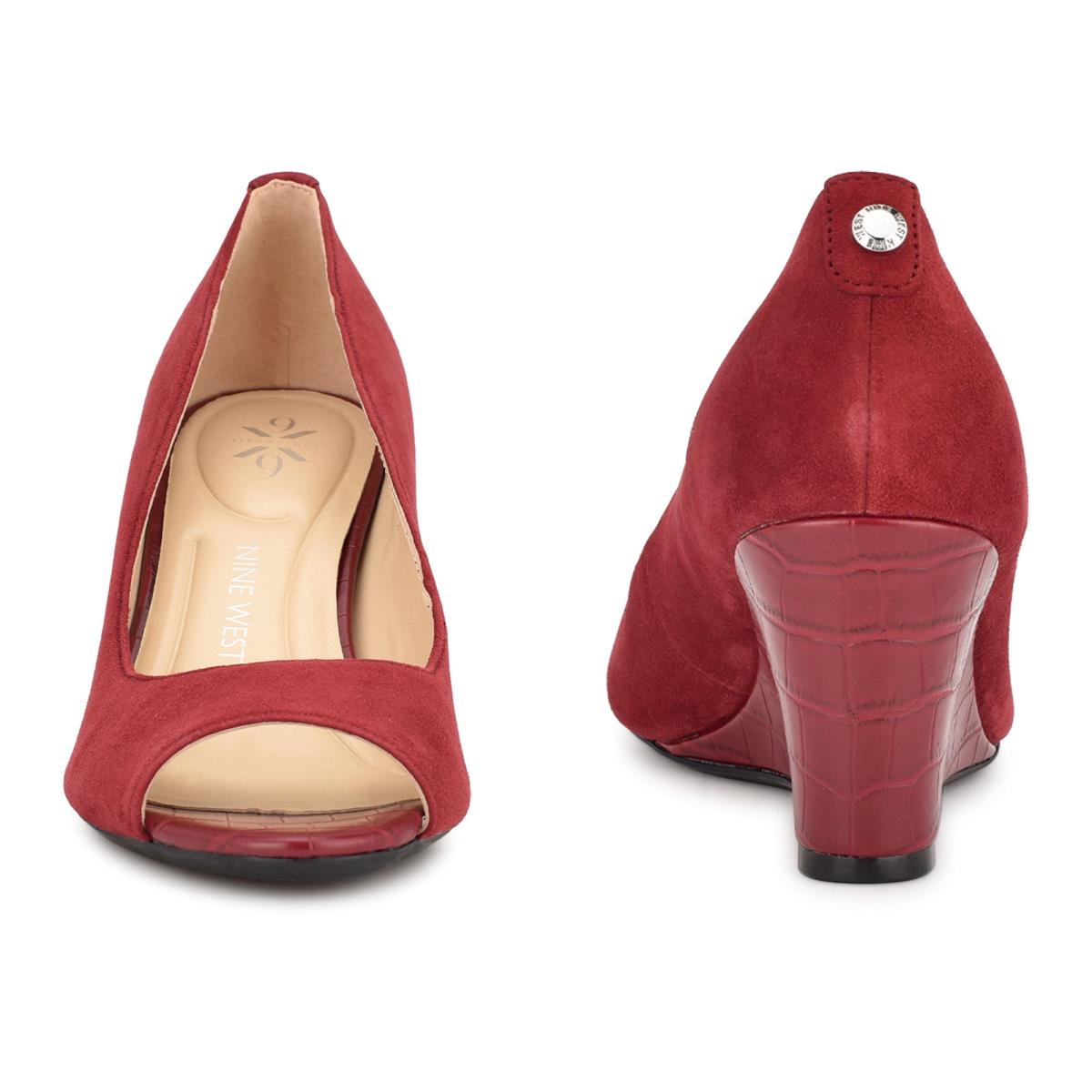 Nine West Cape 9x9 Dress Wedges Burgundy | HCIB56120