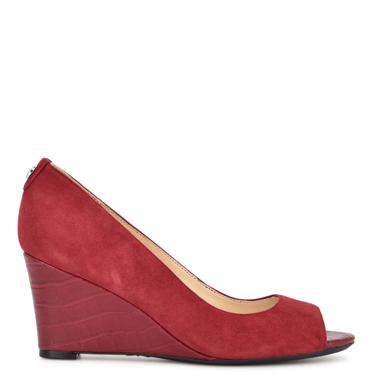 Nine West Cape 9x9 Dress Wedges Burgundy | HCIB56120