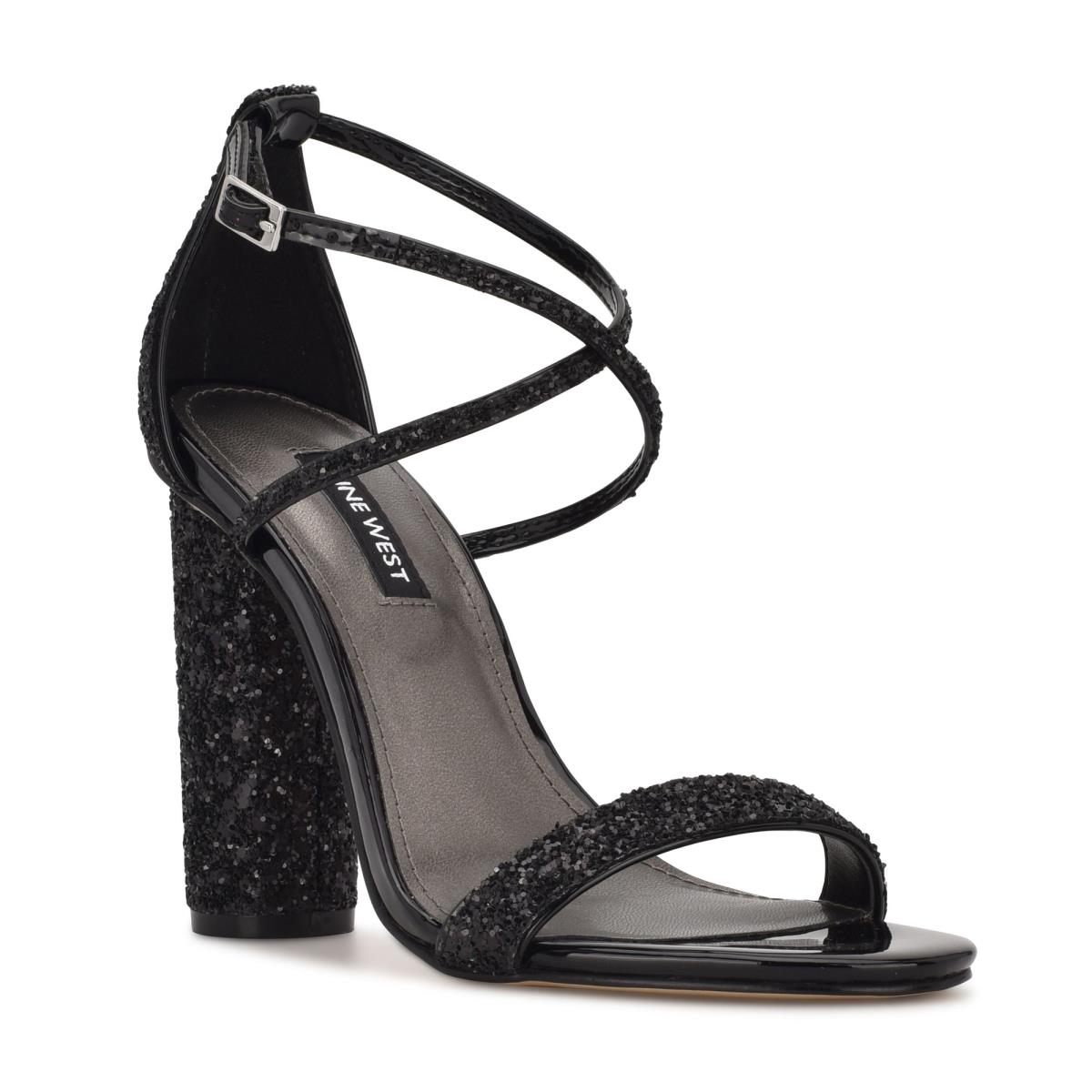 Nine West Celebra Heels Sandals Black | ZJRU81906