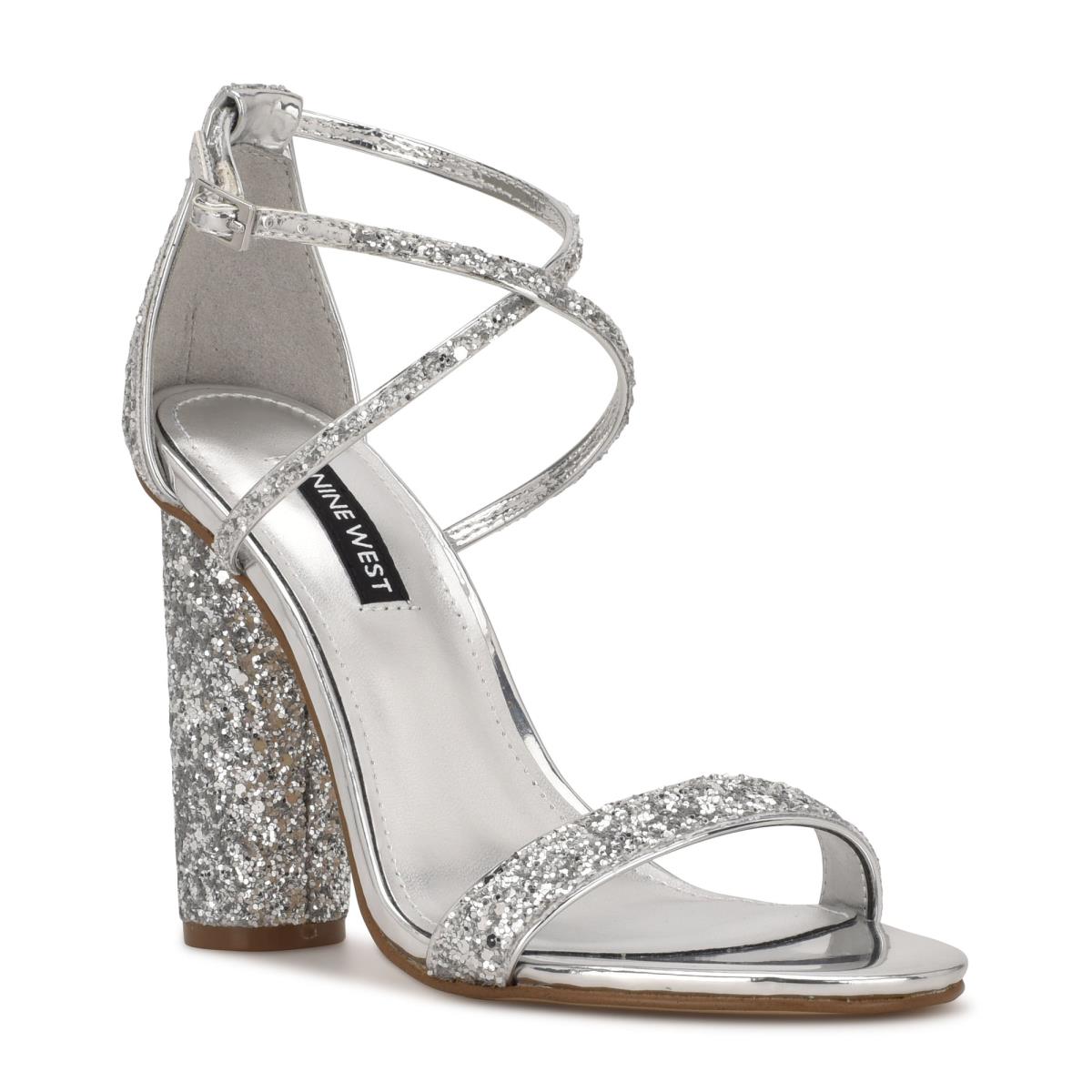 Nine West Celebra Heels Sandals Silver | WQHJ76029