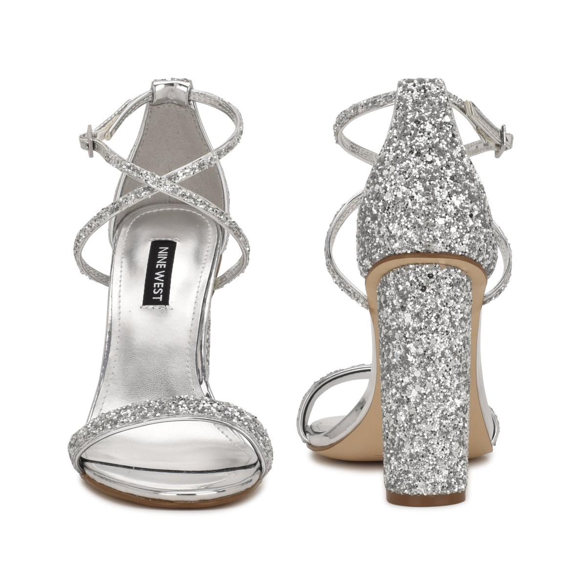 Nine West Celebra Heels Sandals Silver | WQHJ76029