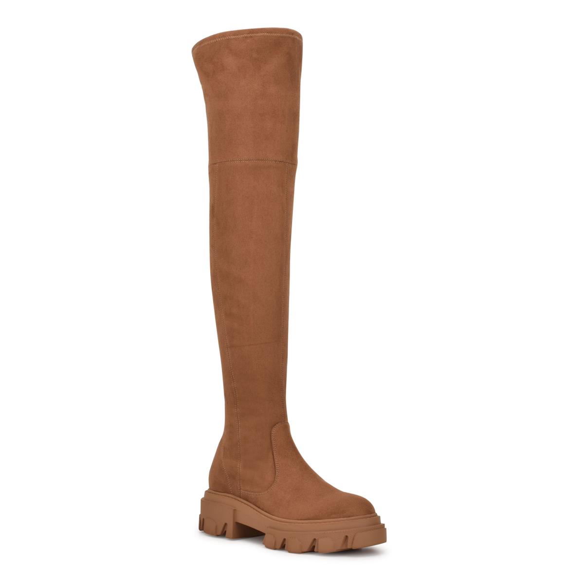 Nine West Cellie Over the Knee Lug Sole Boots Brown | EBWL34780