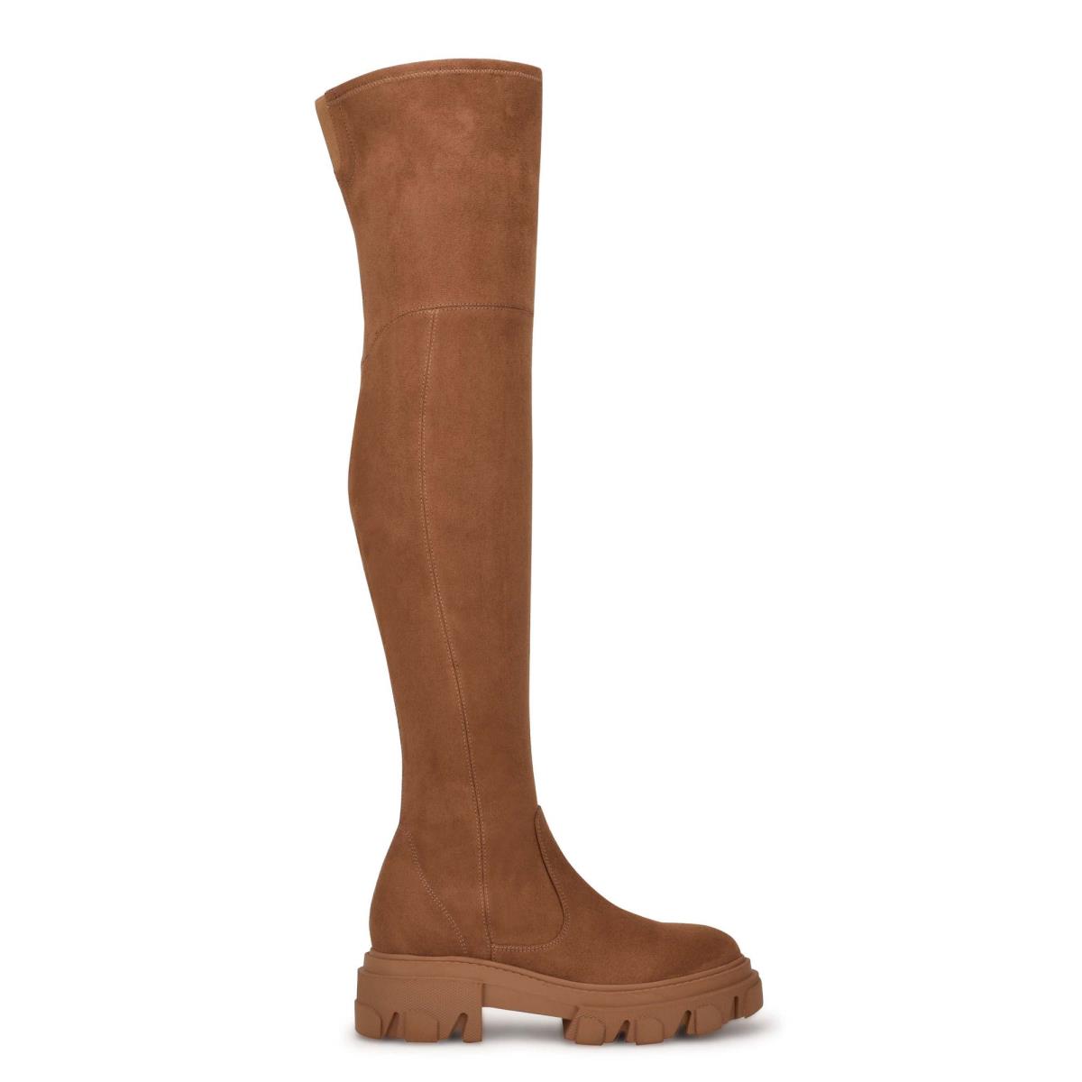 Nine West Cellie Over the Knee Lug Sole Boots Brown | EBWL34780