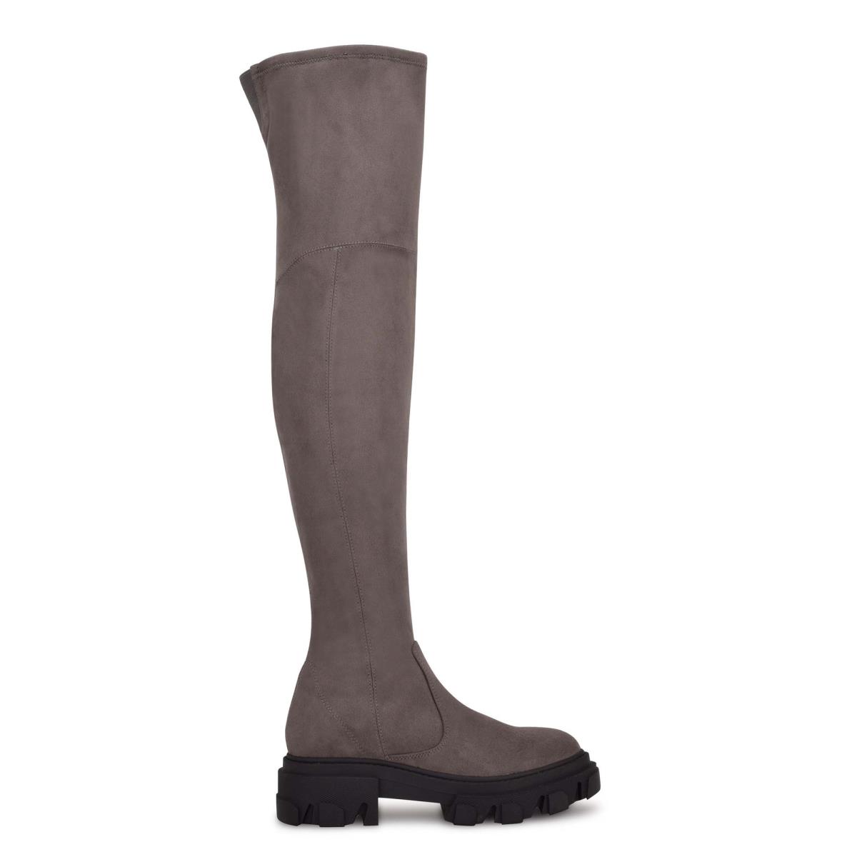 Nine West Cellie Over the Knee Lug Sole Boots Grey | OXKA50641